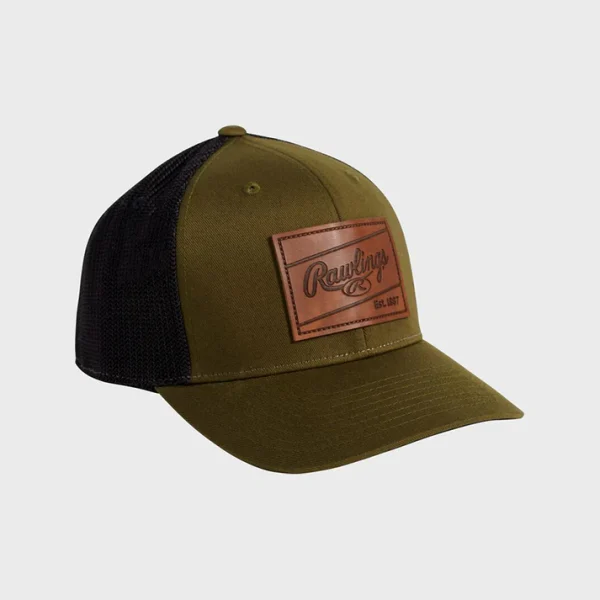 Rawlings Leather Patch Snapback Hat (Dark Green)